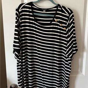 Cato & Co. Black and White Striped Button Accent Tee